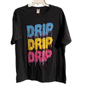 DRIP DRIP DRIP T-SHIRT MEN LARGE DARK GRAY BLUE YELLOW PINK